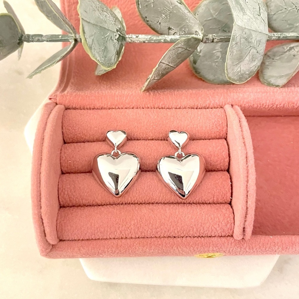 925 Sterling Silver Heart Dangle Drop Earrings Minimalist Heart Earrings